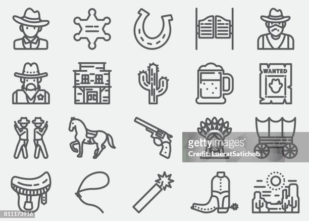 cowboy and wild west line icons - cowboy hat stock illustrations