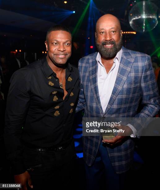 Actor/comedian Chris Tucker and Los Angeles Clippers Assistant Coach Mike Woodson attend the Coach Woodson Las Vegas Invitational red carpet and...