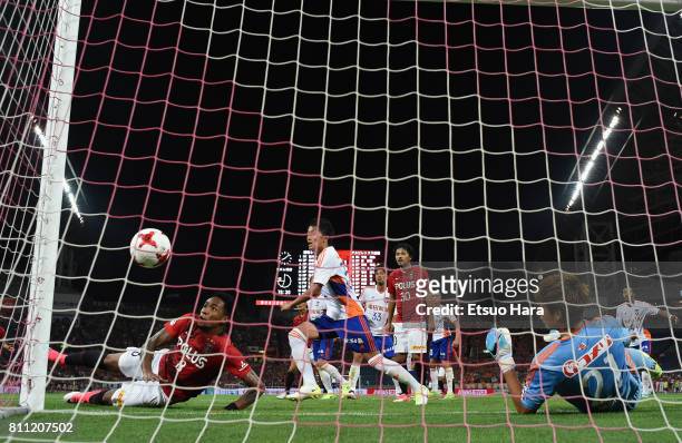 Rafael Silva of Urawa Red Diamonds scores his side's second goal during the J.League J1 match between Urawa Red Diamonds and Albirex Niigata at...