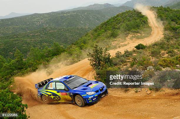 Chris Atkinson of Australia and Stephane Prevot of Belgium, driving the Subaru WRT, Subaru Impreza on the first leg of the 2008 Rally d?Italia...