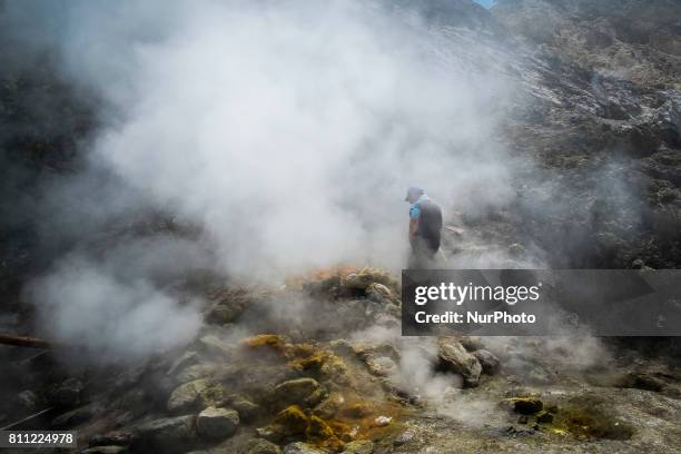 Researchers make monthly measurements near the Bocca Grande in Pozzuoli, Italy on July 09, 2017. The Solfatara of Pozzuoli is one of the most...