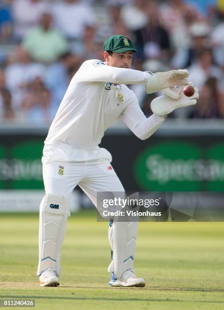 Quinton de Kock of South Africa during Day One of the 1st Investec Test Match between England and South Africa at Lord's Cricket Ground on July 6,...