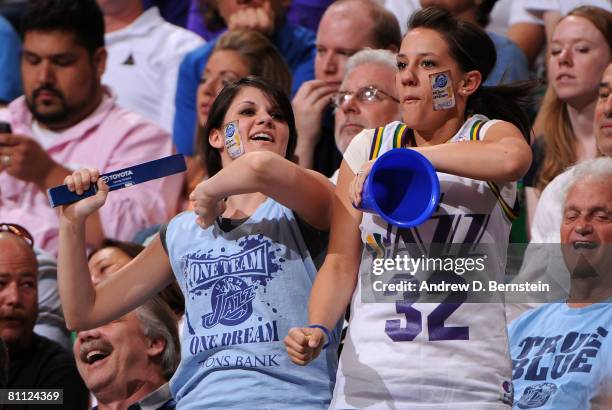 Fans of the Utah Jazz dance in the stands while taking on the Los Angeles Lakers in Game Six of the Western Conference Semifinals during the 2008 NBA...
