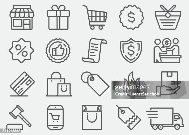 illustrazioni stock, clip art, cartoni animati e icone di tendenza di icone della linea shopping - fare spese