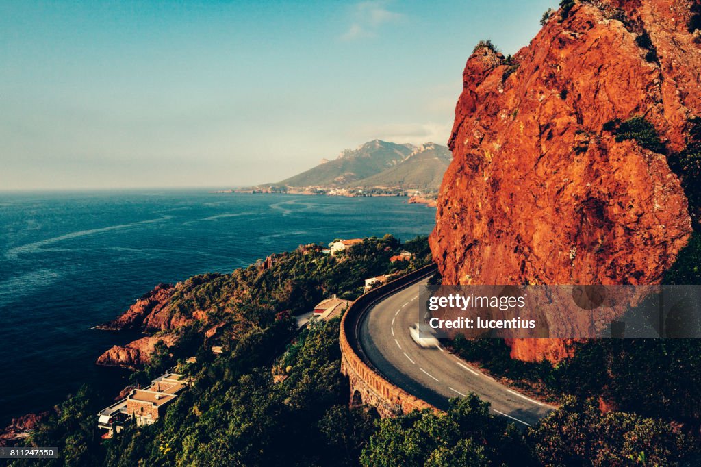 French Riviera sunrise, coastline at Var