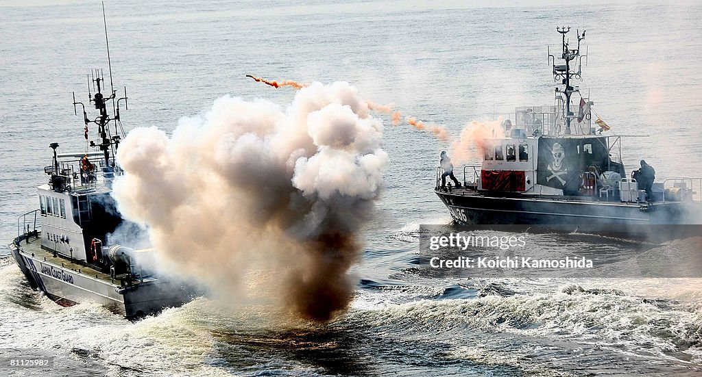 Japan Coast Guard Review Of Troops And Integrated Exercise