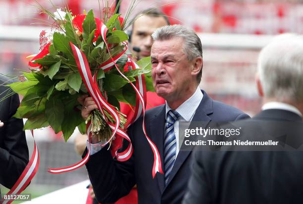 Ottmar Hitzfeld, headcoach of Bayern Munich is seen in front of the Bundesliga match between FC Bayern Munich and Hertha BSC Berlin at the Allianz...