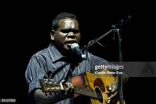 Musician Musician Geoffrey Gurrumul Yunupingu performs on stage at the TIO Stadium May 17, 2008 in Darwin, Australia. Yunupingu is supporting Elton...