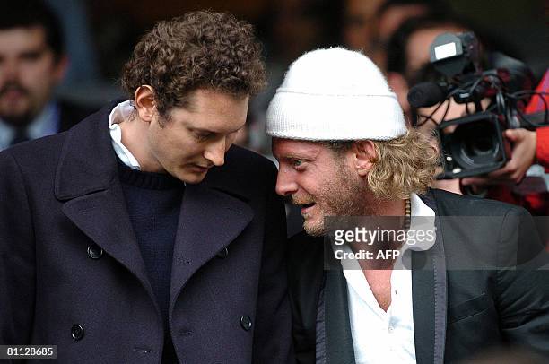 Italian carmaker Fiat vice-president John Elkann Philipe and his brother Lapo discuss in the stands during the match between Sampdoria and Juventus...