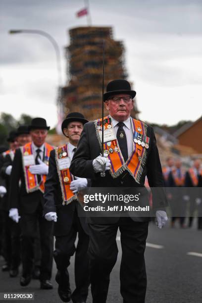 Members of the Orange Order march to Drumcree Church on July 9, 2017 in Drumcree, Northern Ireland. The annual Orange marches and demonstrations will...