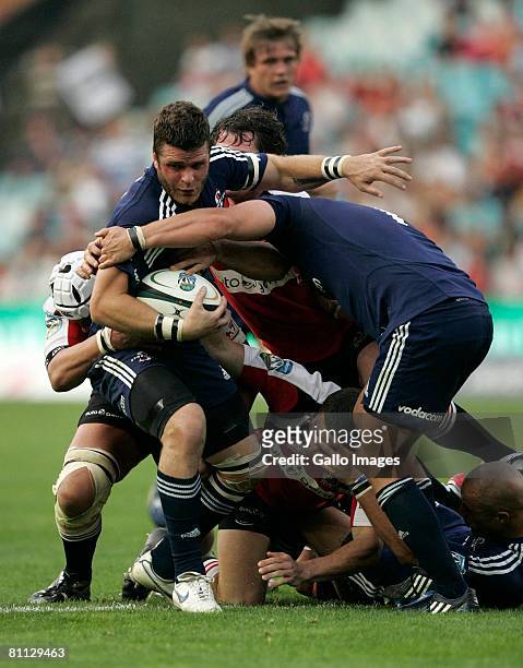 Luke Watson is caught between players of both sides during the Super 14 match between Lions and the Stormers. The game was won 22-13 by the Stormers...