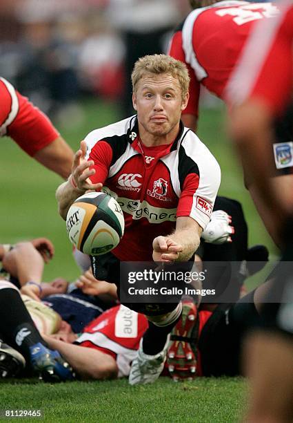 Jano Vermaak of the Lions passes the ball during the Super 14 match between Lions and the Stormers. The game was won 22-13 by the Stormers which was...