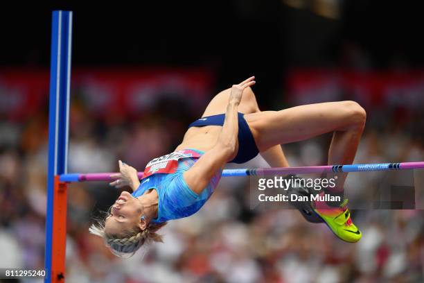 Erika Kinsey of Sweden competes in the Women's High Jump during the Muller Anniversary Games at London Stadium on July 9, 2017 in London, England.