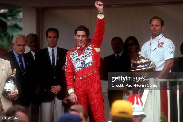 Ayrton Senna, Prince Rainier, Prince Albert, Grand Prix of Monaco, Monaco, 31 May 1992.