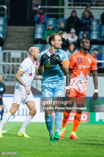 Adelaide United Goalkeeper Eugen Galekovic in action during the AFC Champions League 2017 Group Stage - Group H match between Jeju United FC vs...