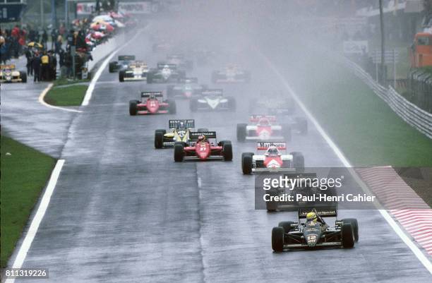 Ayrton Senna, Elio De Angelis, Lotus-Renault 97T, Grand Prix of Portugal, Estoril, 21 April 1985.