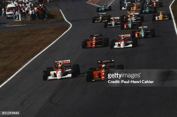 Ayrton Senna, Alain Prost, McLaren-Honda MP4/5B, Ferrari 641, Grand Prix of Japan, Suzuka, 21 October 1990.