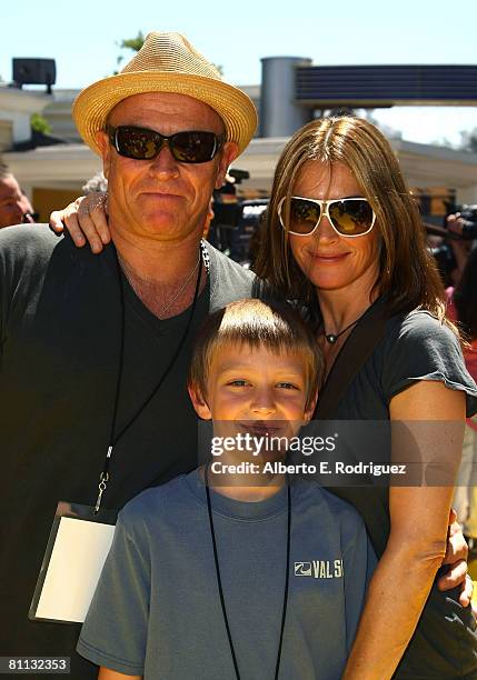 Actor Corbin Bernsen, actress Amanda Pays and son Finley Bernsen arrive at the Launch celebration party for The Simpson's Ride at Universal Studios...