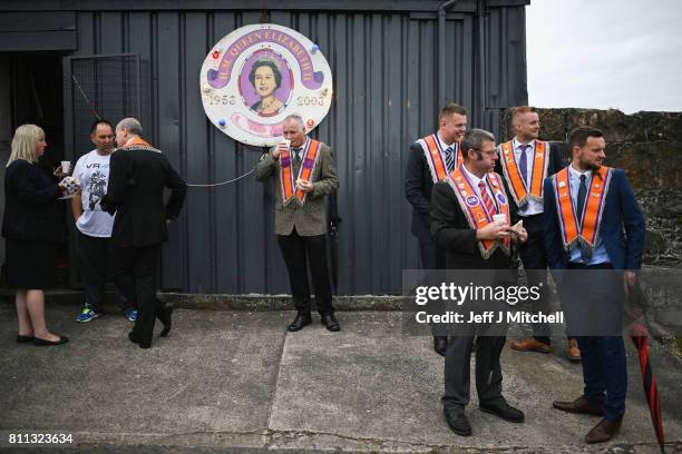 Members of the Orange Order have tea and sandwiches following their weekly march at Drumcree Church on July 9, 2017 in Drumcree, Northern Ireland....