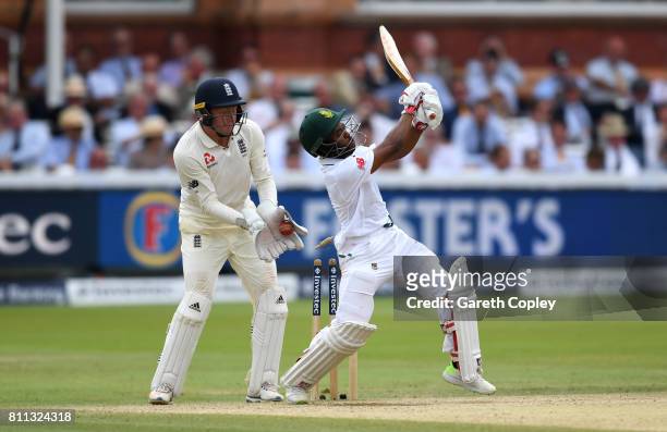 Temba Bavuma is bowled by Moeen Ali of England during the 4th day of the 1st Investec Test between England and South Africa at Lord's Cricket Ground...