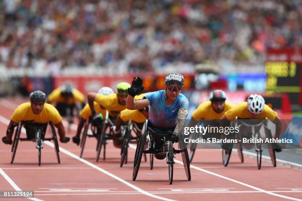 David Weir of Great Britain wins the mens 800m T54 race during the Muller Anniversary Games at London Stadium on July 9, 2017 in London, England.