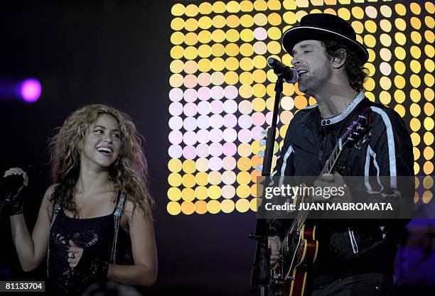 Colombian singer Shakira and Argentine Gustavo Cerati perform during a charity ALAS concert held in Buenos Aires on May 17, 2008. Shakira's ALAS...