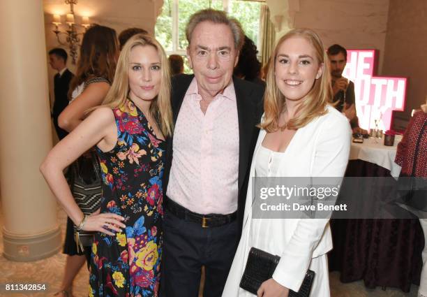 Lord Andrew Lloyd Webber poses with daughters Imogen Lloyd Webber and Isabella Aurora Lloyd Webber at The South Bank Sky Arts Awards drinks reception...