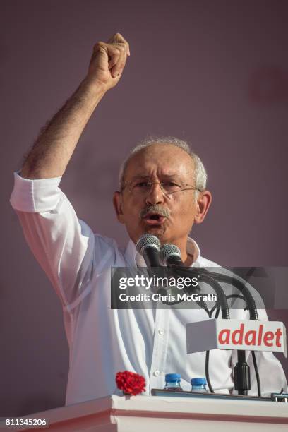 Turkey's main opposition Republican People's Party leader Kemal Kilicdaroglu speaks on stage to thousands of supporters during the "Justice Rally" on...