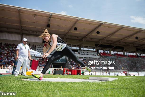 Alina Kenzel competes during women's Shot-Put at day 2 of the German Championships in Athletics at Steigerwaldstadion on July 9, 2017 in Erfurt,...