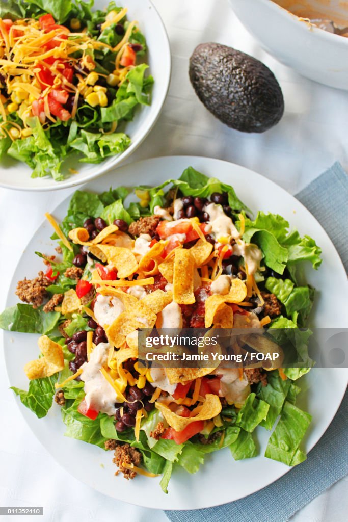 High angle view of taco salad in plate
