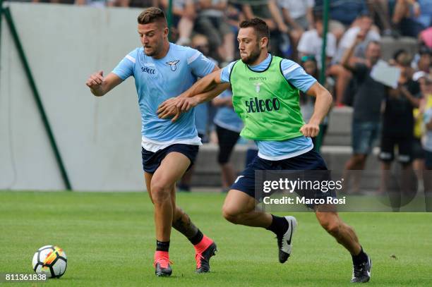 Sergej Milinkovic Savic and Stefan De Vrij of SS Lazio during the SS Lazio Training Camp - Day 1 on July 9, 2017 in Rome, Italy.