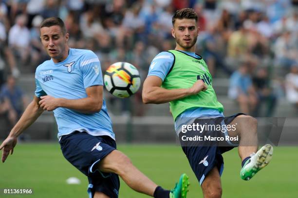 Adam Marusic and Wesley Hoedt of SS Lazio during the SS Lazio Training Camp - Day 1 on July 9, 2017 in Rome, Italy.