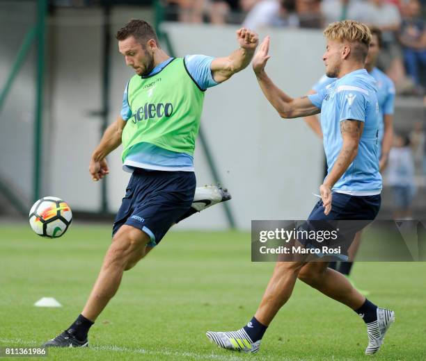 Stefan De Vrij and Ciro Immobile of SS Lazio during the SS Lazio Training Camp - Day 1 on July 9, 2017 in Rome, Italy.