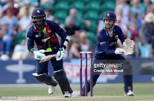 Daniel Bell-Drummond of Kent on his way to 90 runs during the Kent Spitfires v Essex Eagles - NatWest T20 Blast cricket match at the County Ground on...