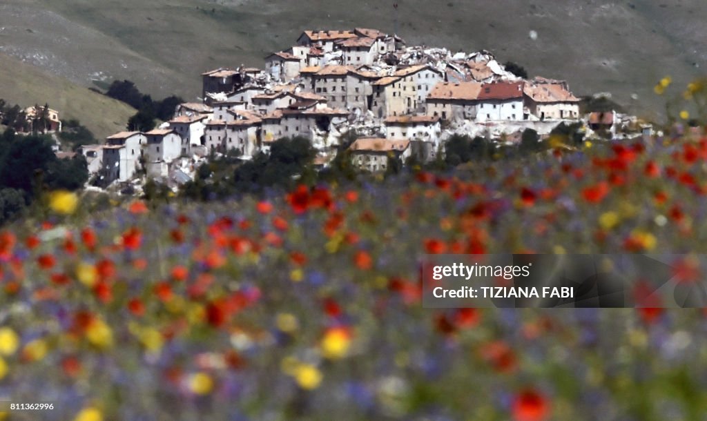 TOPSHOT-ITALY-ENVIRONMENT-EARTHQUAKE-FLOWER-TOURISM