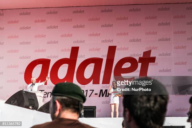 Republican People's Party leader Kemal Kilicdaroglu arrives in Istanbul as supporters gather during a rally in the Maltepe district of Istanbul on...