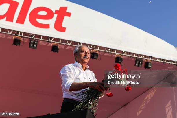 Republican People's Party leader Kemal Kilicdaroglu arrives in Istanbul as supporters gather during a rally in the Maltepe district of Istanbul on...