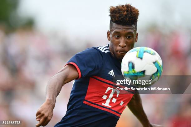 Kingsley Coman of FC Bayern Muenchen plays the ball during the preseason friendly match between FSV Erlangen-Bruck and Bayern Muenchen at Adi Dassler...