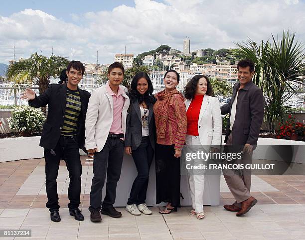 Filippino actor Kristofer King, cinematographer Odyssey Flores and actors Mercedes Cabral, Gina Pareno, Jaclyn Jose and Julio Diaz pose during a...