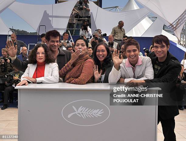 Filippino actors Jaclyn Jose, Julio Diaz, Gina Pareno and Mercedes Cabral, cinematographer Odyssey Flores and actor Kristofer King pose during a...