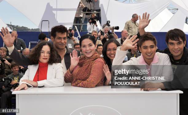 Filippino actors Jaclyn Jose, Julio Diaz, Gina Pareno and Mercedes Cabral, cinematographer Odyssey Flores and actor Kristofer King pose during a...