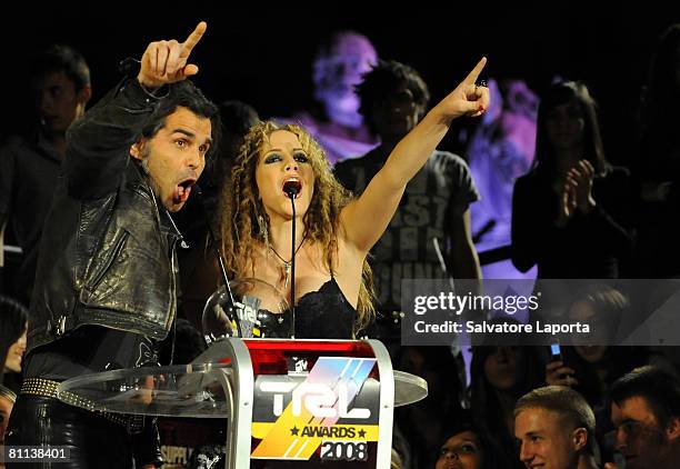 Italian singer Piero Pelu and German singer Lafee attend the MTV Italy 2008 TRL awards in Plebiscito Square on May 17, 2008 in Naples, Italy.