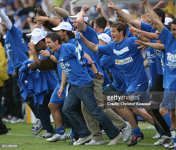 Hoffenheim celebrates the ascension to the First Bundesliga after winning 5-0 the Second Bundesliga match between 1899 Hoffenheim and Greuther Fuerth...