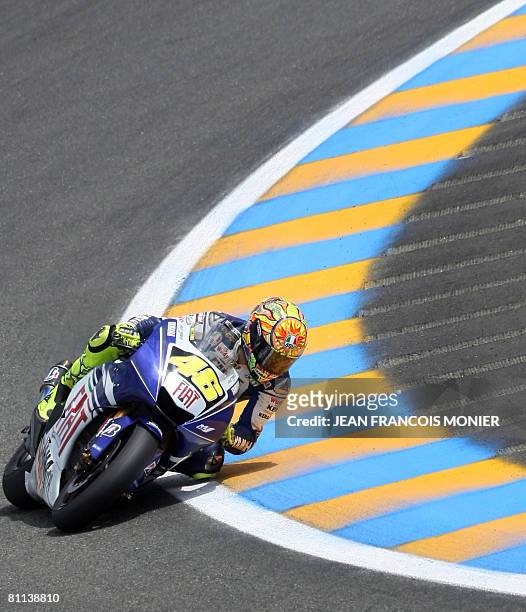 Italian Valentino Rossi rides his Yamaha during the French Moto GP on May 18, 2008 at Le Mans? racetrack, western France. Rossi won the French MotoGP...