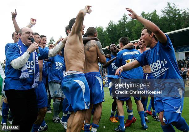 Hoffenheim celebrates the ascension to the First Bundesliga after winning 5-0 the Second Bundesliga match between 1899 Hoffenheim and Greuther Fuerth...