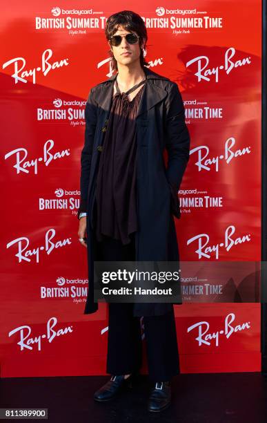 In this handout image supplied by Ray Ban, Thomas Cohen wearing Ray-Ban poses at the Ray-Ban Rooms at Barclaycard Presents British Summer Time Hyde...