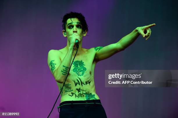 Matthew Healy of English rock band The 1975 performs on the Main Stage on the third day of the TRNSMT music Festival on Glasgow Green, in Glasgow,...