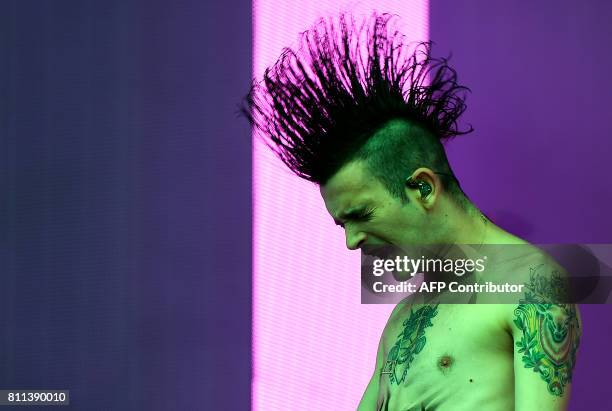 Matthew Healy of English rock band The 1975 performs on the Main Stage on the third day of the TRNSMT music Festival on Glasgow Green, in Glasgow,...