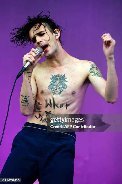 Matthew Healy of English rock band The 1975 performs on the Main Stage on the third day of the TRNSMT music Festival on Glasgow Green, in Glasgow,...