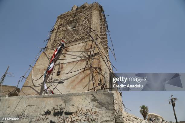 Great Mosque of al-Nuri and al-Hadba minaret are seen after Mosul completely freed from Daesh in Mosul, Syria on July 9, 2017. Mosul was captured by...